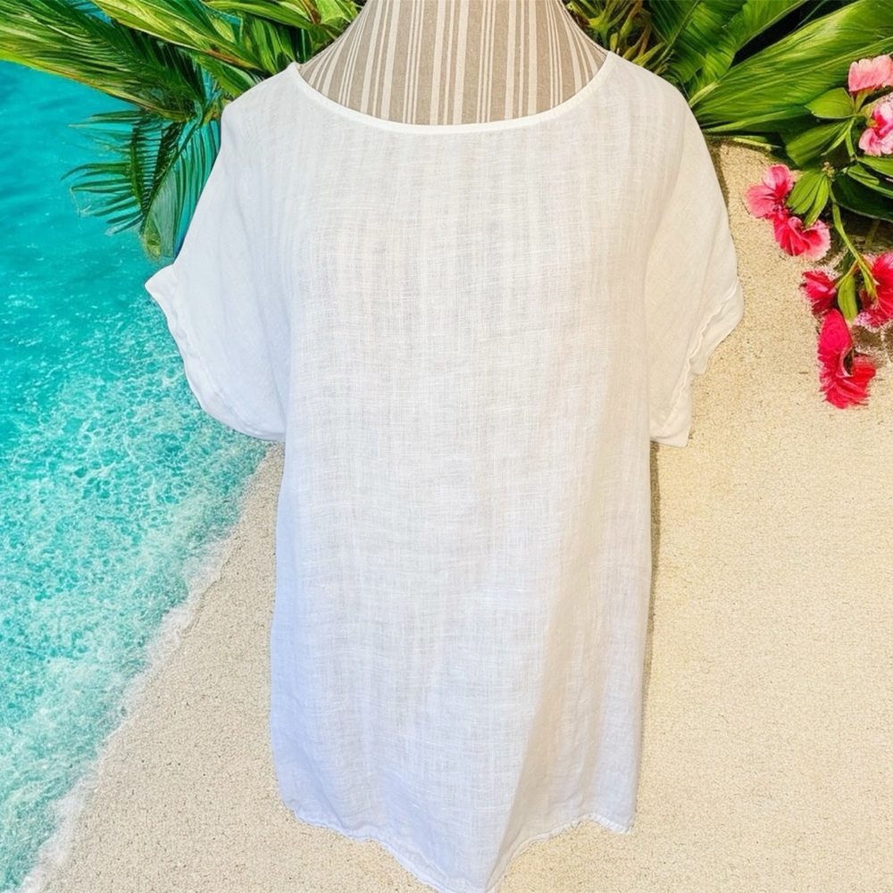 Terzo Millennio White 100% Linen Button Back High Low Top Made in Italy Large